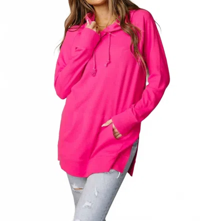 Ampersand Ave Side Slit Hoodie In Hot Pink In Multi