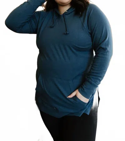 Ampersand Ave Side Slit Hoodie In Teal In Blue