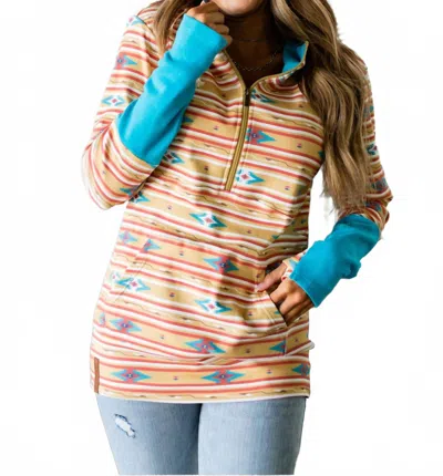 Ampersand Ave South-west Sunrise Half Zip Sweatshirt In Mustard Aztec In Multi