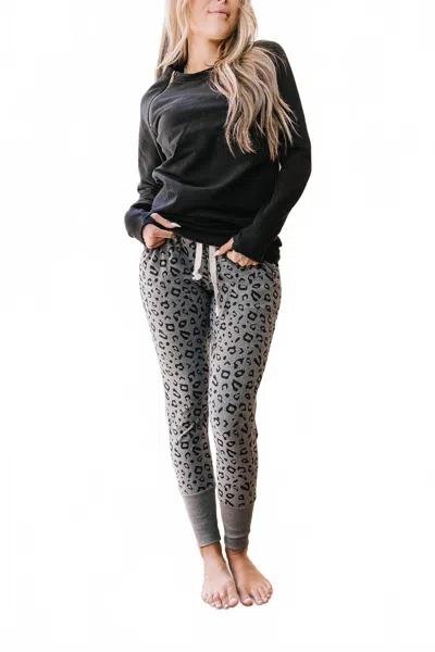 Ampersand Ave Triple Stretch Jogger Pants In Charcoal Leopard In Multi