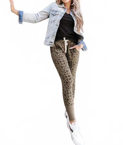 Ampersand Ave Triple Stretch Jogger Pants In Olive Leopard In Animal Print