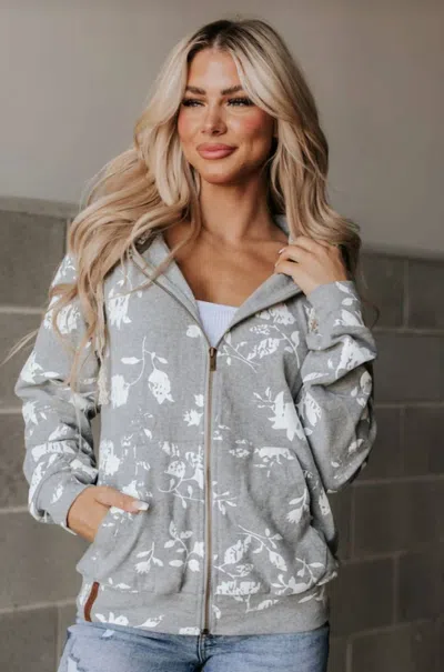 Ampersand Ave University Full Zip Sweatshirt In Cuddle Up Cutie In Gray