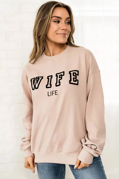 Ampersand Ave University Pullover Sweatshirt - Plus In Wife Life In Neutral