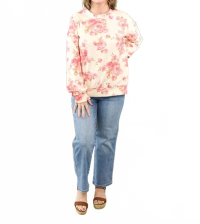 Ampersand Ave University Side Slit Pullover Sweatshirt In Petal Pink In White