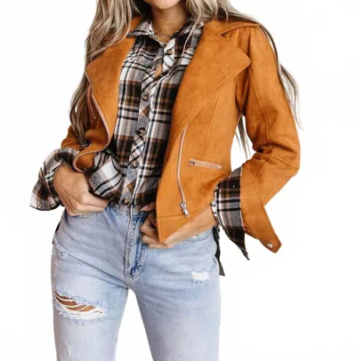 Ampersand Ave Vegan Suede Moto Jacket In Camel In Brown