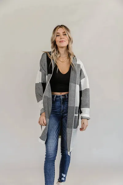 Ampersand Ave Windowpane Plaid Cardigan - Plus In Black/white In Multi