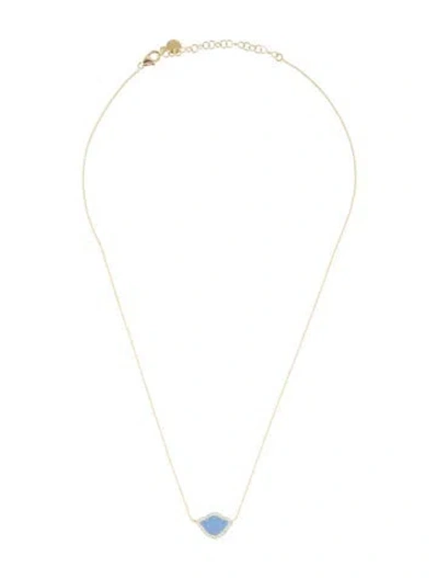 Pre-owned Amrapali 18k Diamond & Enamel Lotus Pendant Necklace, 18" In Blue