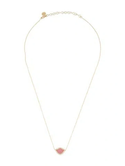 Pre-owned Amrapali 18k Diamond & Enamel Lotus Pendant Necklace, 18" In Pink