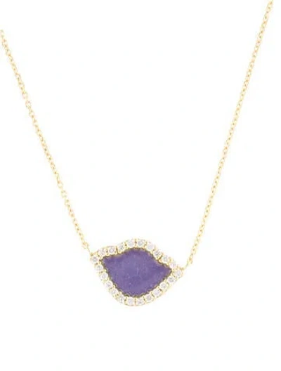 Pre-owned Amrapali 18k Diamond & Enamel Lotus Pendant Necklace, 18" In Purple