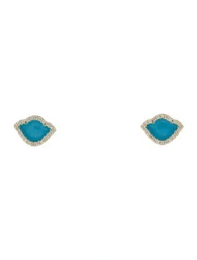 Pre-owned Amrapali 18k Diamond & Enamel Lotus Stud Earrings In Blue