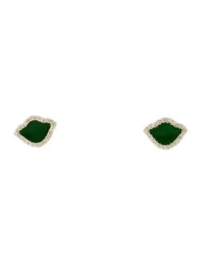 Pre-owned Amrapali 18k Diamond & Enamel Lotus Stud Earrings In Green