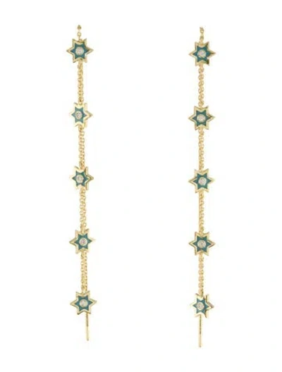 Pre-owned Amrapali 18k Diamond & Enamel Star Drop Earrings In Blue