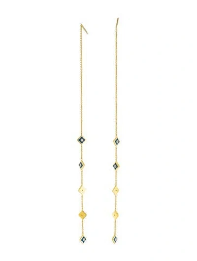 Pre-owned Amrapali 18k Diamond & Enamel Thread Drop Earrings In Blue