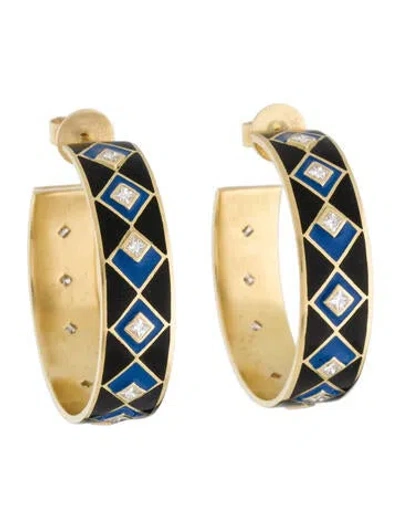 Pre-owned Amrapali 18k Enamel & Diamond Hoop Earrings In Multi