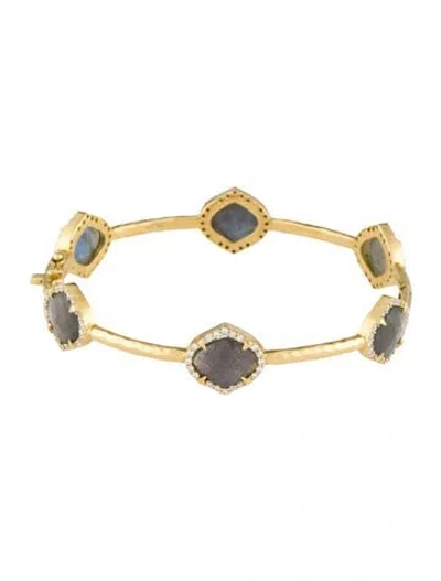 Pre-owned Amrapali 18k Labradorite & Diamond Hinged Bangle, 6.75" In Multi