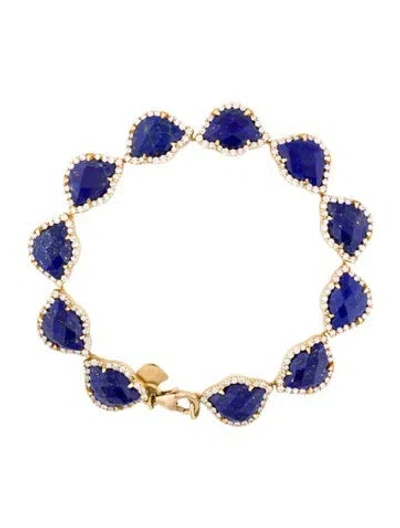 Pre-owned Amrapali 18k Lapis Lazuli & Diamond Kamalini Link Bracelet, 6" In Multi