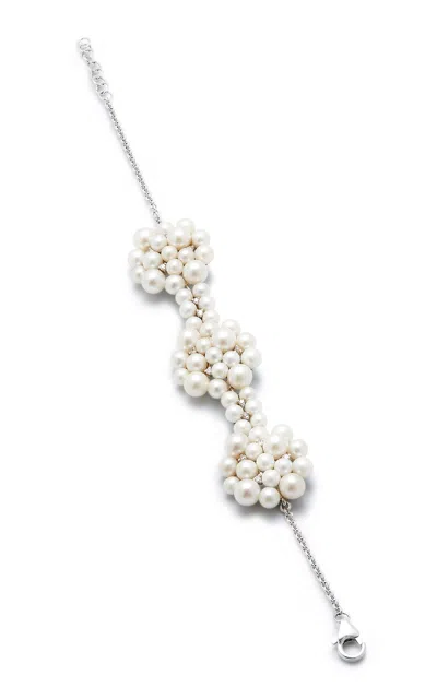 Amrapali 18k White Gold Lily Bracelet With Pearls And Diamonds