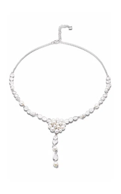 Amrapali 18k White Gold Lily Necklace With Pearls And Diamonds In White