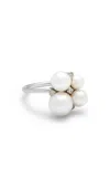 Amrapali 18k White Gold Lily Ring With Pearls And Diamonds