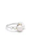 Amrapali 18k White Gold Lily Ring With Pearls And Diamonds