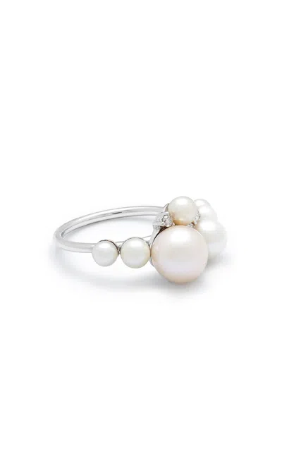 Amrapali 18k White Gold Lily Ring With Pearls And Diamonds