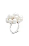 Amrapali 18k White Gold Lily Ring With Pearls And Diamonds
