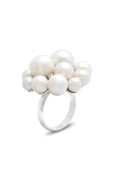 Amrapali 18k White Gold Lily Ring With Pearls And Diamonds In White