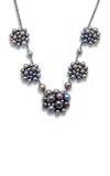 Amrapali 18k White Gold With Black Rhodium Midnight Lily Big Necklace With Pearls And Diamonds In Multi