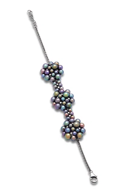 Amrapali 18k White Gold With Black Rhodium Midnight Lily Bracelet With Pearls And Diamonds In Black