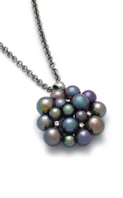 Amrapali 18k White Gold With Black Rhodium Midnight Lily Necklace With Pearls And Diamonds In Black