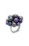 Amrapali 18k White Gold With Black Rhodium Midnight Lily Ring With Pearls And Diamonds