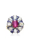 Amrapali 18k Yellow Gold Ruby; Tanzanite; And Diamond Ring In Multi