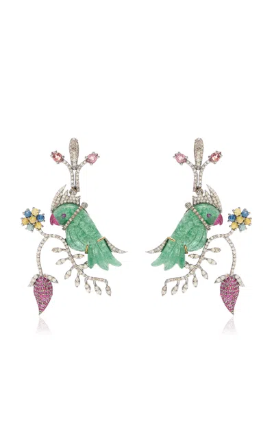 Amrapali Morni 14k Yellow Gold And Silver Multi-stone Earrings In Green