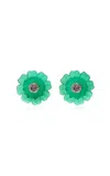 Amrapali Morni 14k Yellow Gold And Silver Multi-stone Stud Earrings In Green