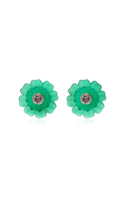 Amrapali Morni 14k Yellow Gold And Silver Multi-stone Stud Earrings In Green