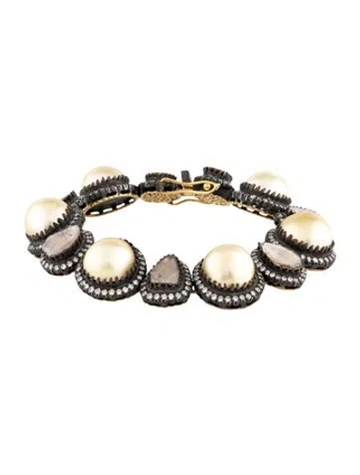 Pre-owned Amrapali Pearl & Diamond Rajasthan Link Bracelet, 6.5" In Multicolor