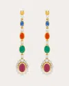 Amrapali Navratna 18k Yellow Gold Earrings In Multicolor