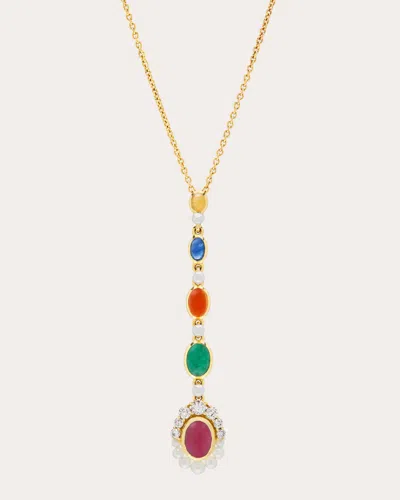 Amrapali Women's Diamond & Gemstone 18k Gold Navratna Linear Pendant Necklace In Brown