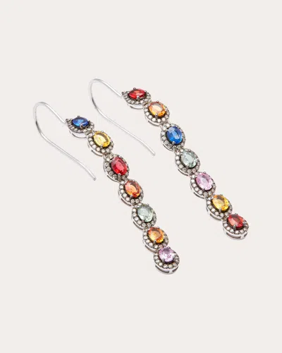 Amrapali Women's Diamond & Multicolor Sapphire 18k White Gold Mini Rajasthan Elongated Drop Earrings 18k Gold In Metallic