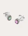 Amrapali Women's Diamond & Multicolor Sapphire 18k White Gold Mini Rajasthan Stud Earrings In Mint/pink