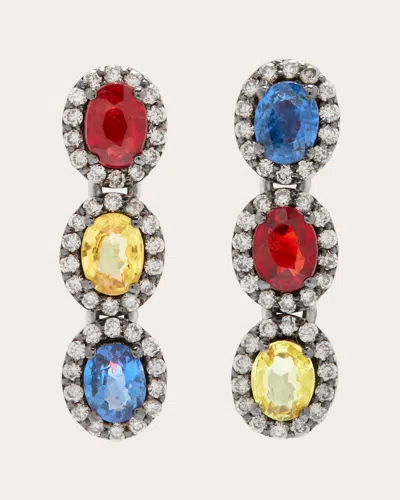 Amrapali Women's Diamond & Multicolor Sapphire 18k White Gold Mini Rajasthan Trio Drop Earrings 18k Gold