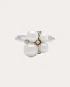 Amrapali 18k White Gold Lily Ring With Pearls And Diamonds In White