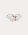 Amrapali 18k White Gold Lily Ring With Pearls And Diamonds In White