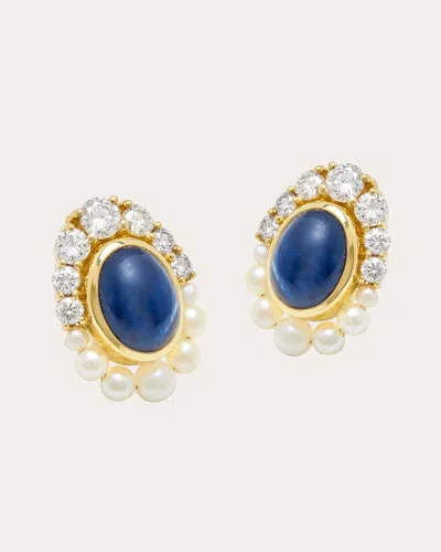 Amrapali Women's Sapphire & Pearl 18k Gold Navratna Stud Earrings In Blue