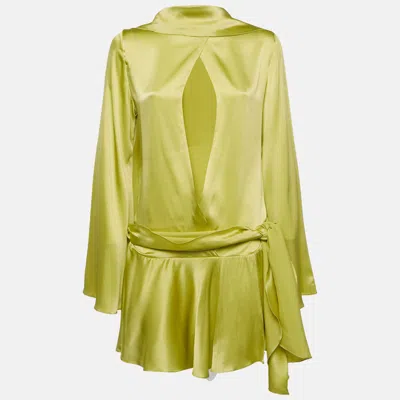 Pre-owned Amrhea Green Silk Satin Draped Mini Dress S