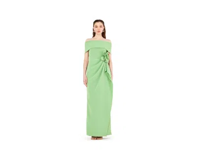 Amri Bardot Neckline Floral Applique Pleated Gown