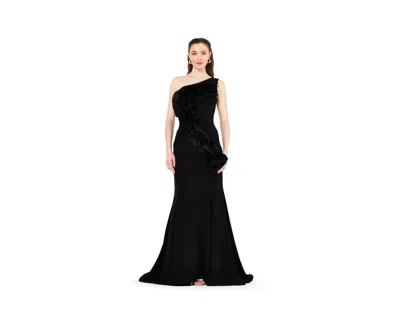 Amri Women's Organza Ruffle Detail Mermaid Crepe Gown In Black