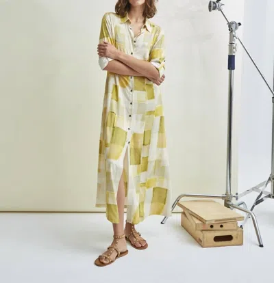 Ams Pure Maxi Shirt Dress In Yellow/ivory In Multi