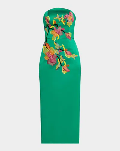Amsale Arch Strapless Embroidered Column Cocktail Dress In Green