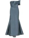 Amsale Asymmetric Bow Gown In Blue